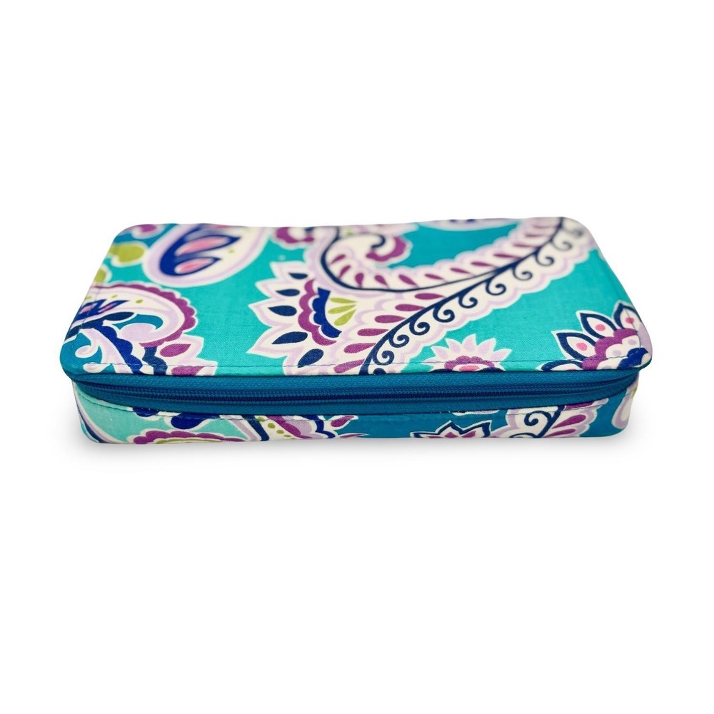 Vera Bradley Large Travel Pill Cosmetic Case Teal Paisley Floral WAKIKI PAISLEY